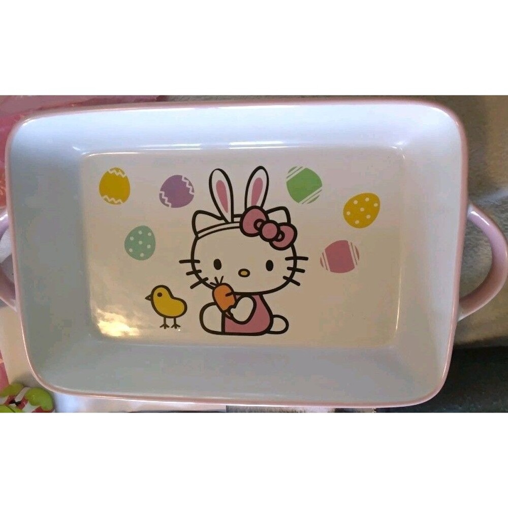 Hello Kitty Ceramic Rectangular Baking Dish w/ Handles, White Pink Multicolor